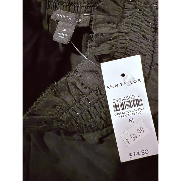 Ann Taylor Black Blouse WSheer Sleeve Metallic Dot Size Medium NWT Holiday Ready - Picture 7 of 8
